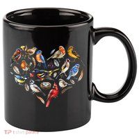 Forest Bird Heart Watching Cardinal Goldfinch Wren Chickadee 11oz C Handle Ceramic Mug