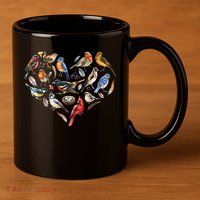 Forest Bird Heart Watching Cardinal Goldfinch Wren Chickadee 11oz C Handle Ceramic Mug