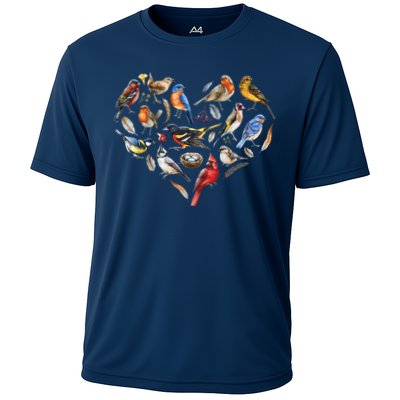 Forest Bird Heart Watching Cardinal Goldfinch Wren Chickadee Performance Shirt
