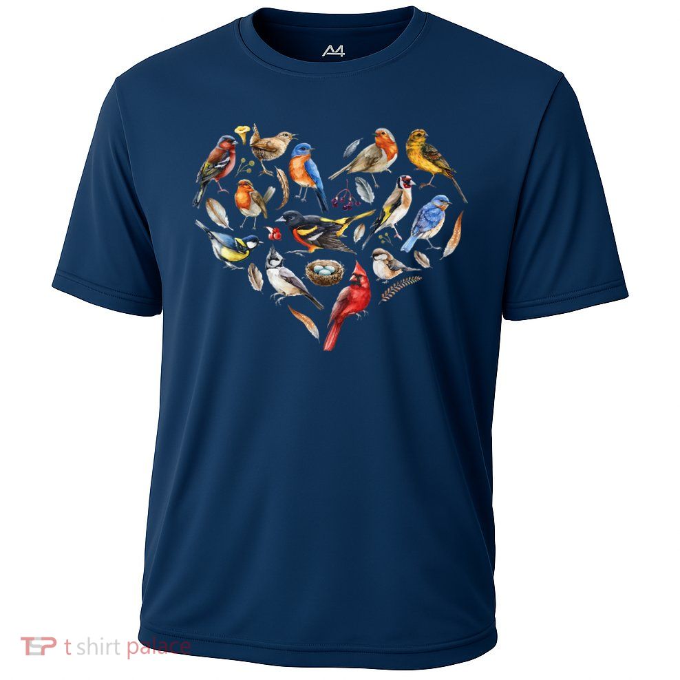 Forest Bird Heart Watching Cardinal Goldfinch Wren Chickadee Performance Shirt