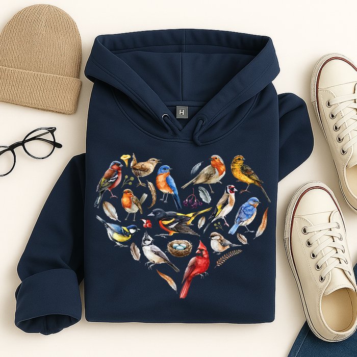 Forest Bird Heart Watching Cardinal Goldfinch Wren Chickadee Hoodie