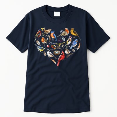 Forest Bird Heart Watching Cardinal Goldfinch Wren Chickadee Tall T-Shirt
