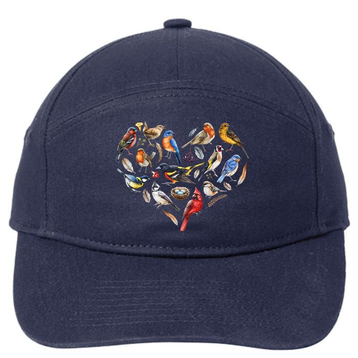 Forest Bird Heart Watching Cardinal Goldfinch Wren Chickadee 7-Panel Snapback Hat