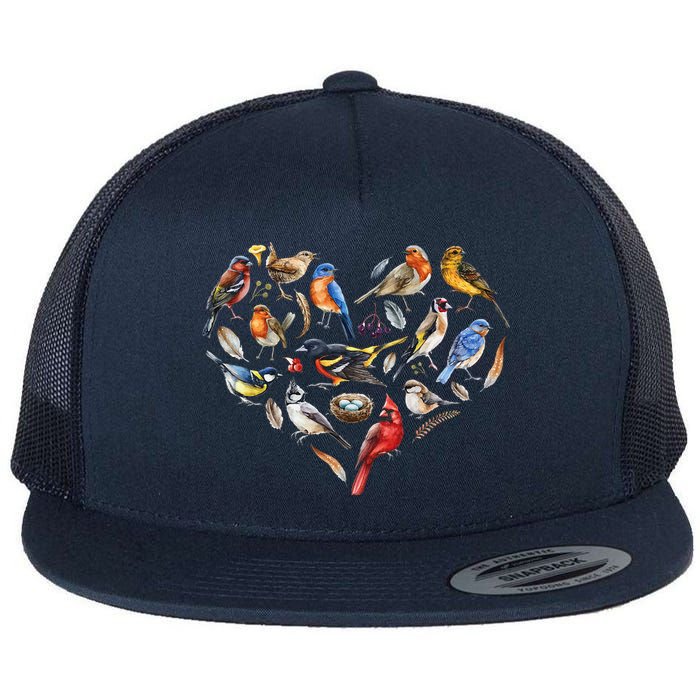 Forest Bird Heart Watching Cardinal Goldfinch Wren Chickadee Flat Bill Trucker Hat