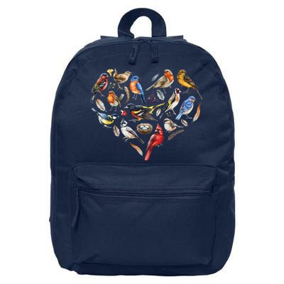 Forest Bird Heart Watching Cardinal Goldfinch Wren Chickadee 16 in Basic Backpack
