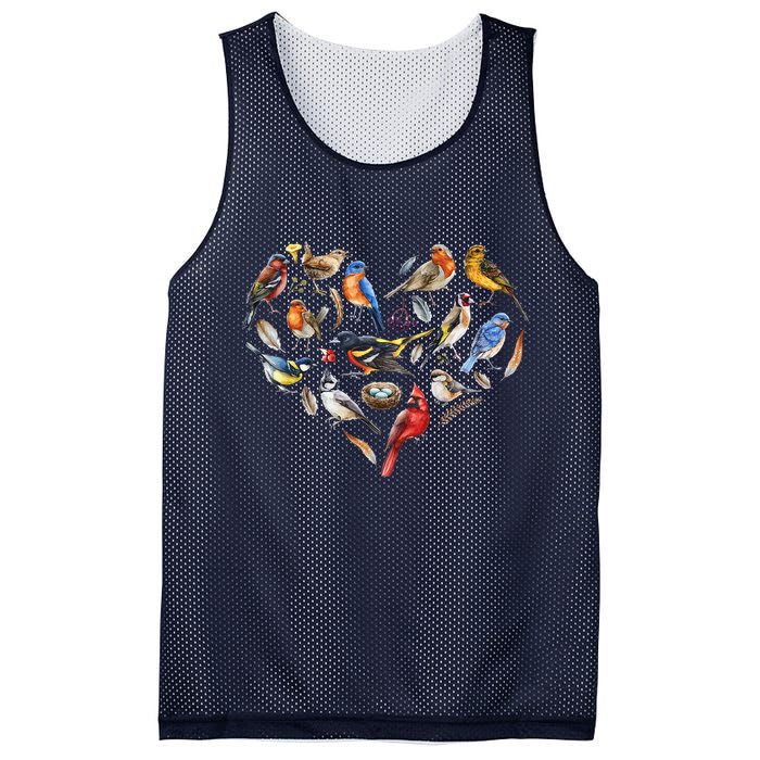 Forest Bird Heart Watching Cardinal Goldfinch Wren Chickadee Mesh Reversible Basketball Jersey Tank