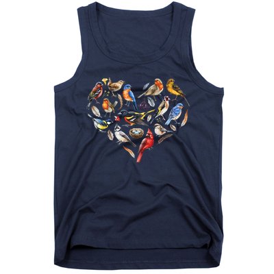 Forest Bird Heart Watching Cardinal Goldfinch Wren Chickadee Tank Top