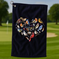 Forest Bird Heart Watching Cardinal Goldfinch Wren Chickadee Golf Towel