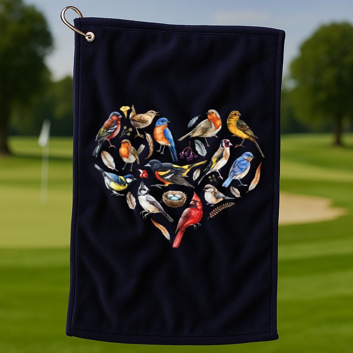Forest Bird Heart Watching Cardinal Goldfinch Wren Chickadee Golf Towel