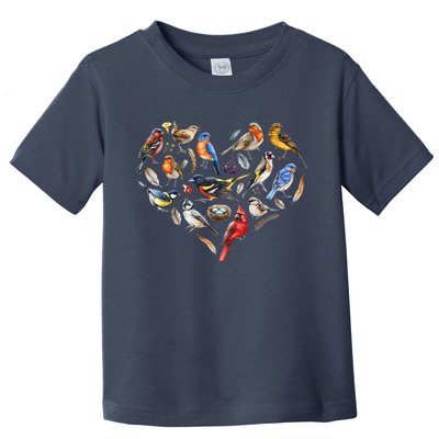 Forest Bird Heart Watching Cardinal Goldfinch Wren Chickadee Toddler T-Shirt