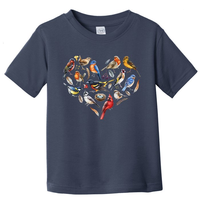 Forest Bird Heart Watching Cardinal Goldfinch Wren Chickadee Toddler T-Shirt
