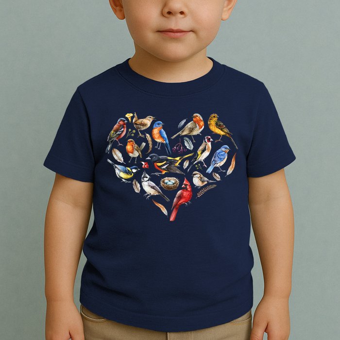 Forest Bird Heart Watching Cardinal Goldfinch Wren Chickadee Toddler T-Shirt