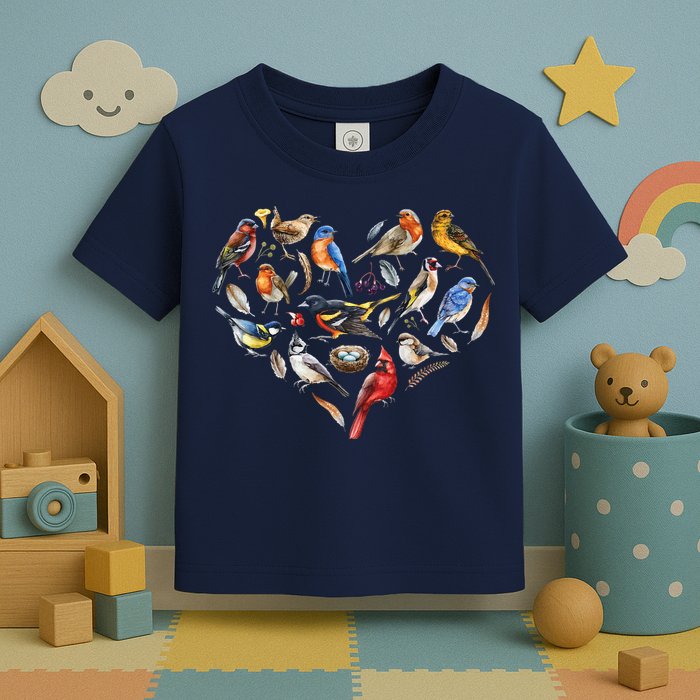 Forest Bird Heart Watching Cardinal Goldfinch Wren Chickadee Toddler T-Shirt