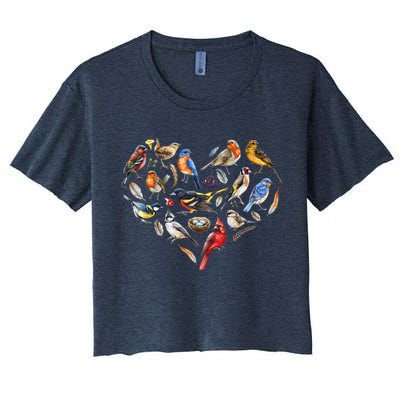 Forest Bird Heart Watching Cardinal Goldfinch Wren Chickadee Crop Top
