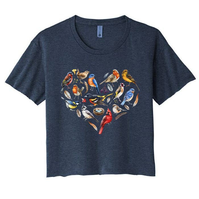 Forest Bird Heart Watching Cardinal Goldfinch Wren Chickadee Crop Top
