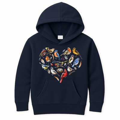 Forest Bird Heart Watching Cardinal Goldfinch Wren Chickadee Kids Hoodie