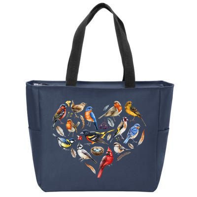 Forest Bird Heart Watching Cardinal Goldfinch Wren Chickadee Zip Tote Bag