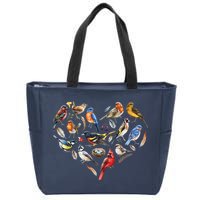 Forest Bird Heart Watching Cardinal Goldfinch Wren Chickadee Zip Tote Bag