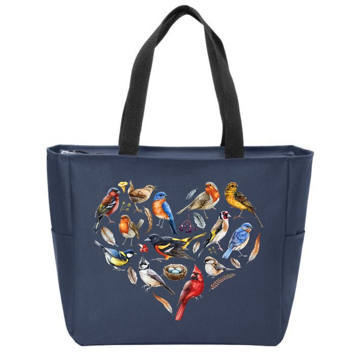Forest Bird Heart Watching Cardinal Goldfinch Wren Chickadee Zip Tote Bag