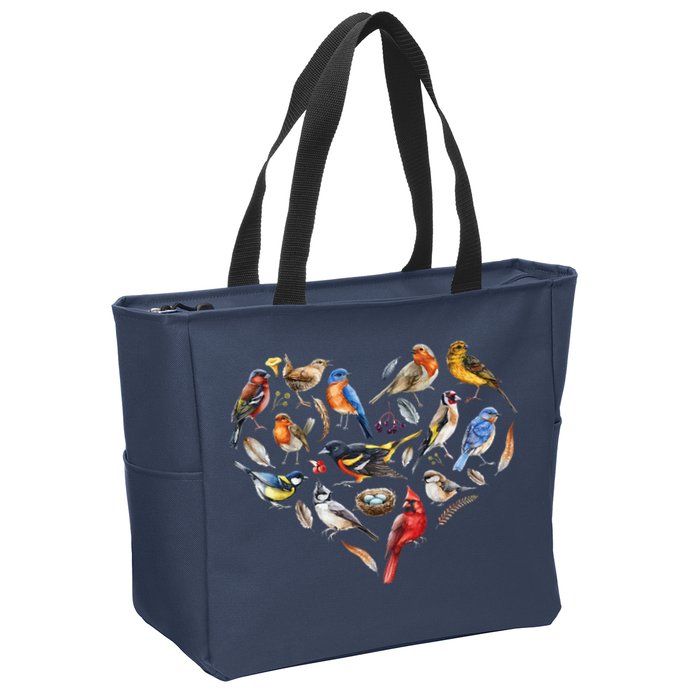 Forest Bird Heart Watching Cardinal Goldfinch Wren Chickadee Zip Tote Bag
