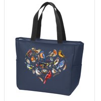 Forest Bird Heart Watching Cardinal Goldfinch Wren Chickadee Zip Tote Bag