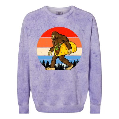 Funny Bigfoot Holding A Taco Gift Funny Taco Gift Colorblast Crewneck Sweatshirt