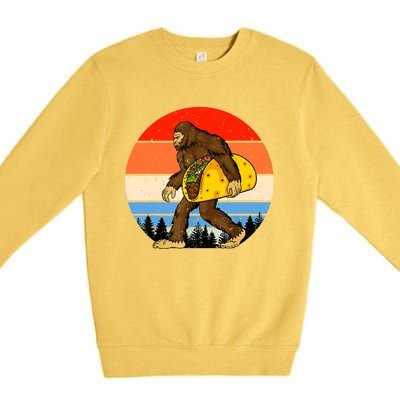 Funny Bigfoot Holding A Taco Gift Funny Taco Gift Premium Crewneck Sweatshirt