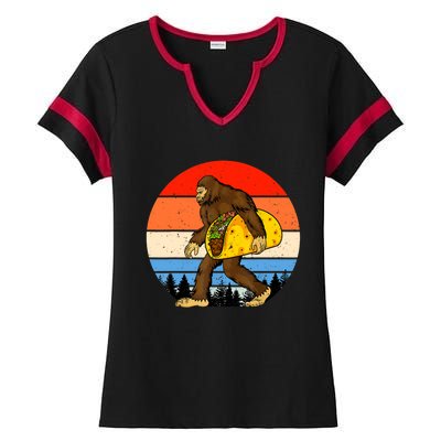 Funny Bigfoot Holding A Taco Gift Funny Taco Gift Ladies Halftime Notch Neck Tee