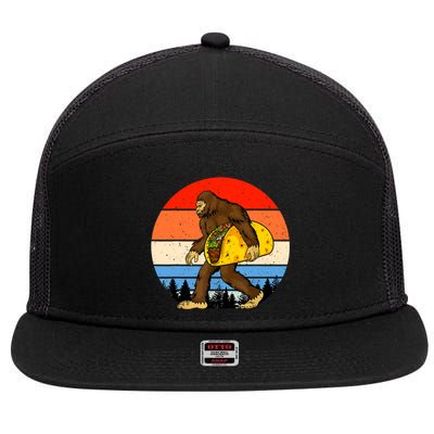 Funny Bigfoot Holding A Taco Gift Funny Taco Gift 7 Panel Mesh Trucker Snapback Hat