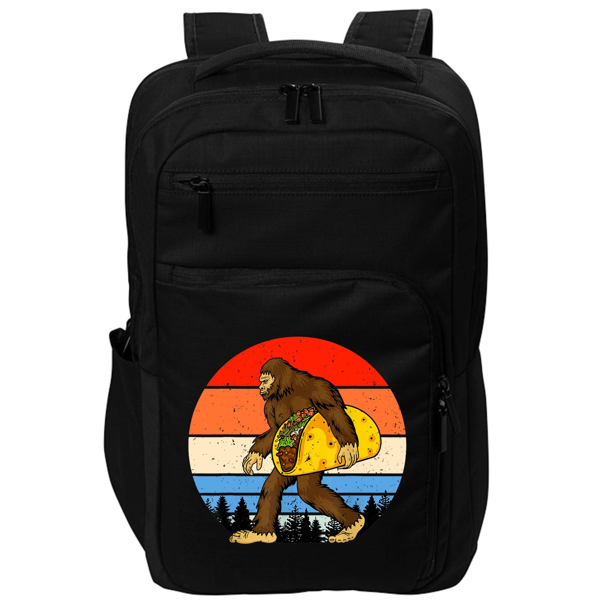 Funny Bigfoot Holding A Taco Gift Funny Taco Gift Impact Tech Backpack