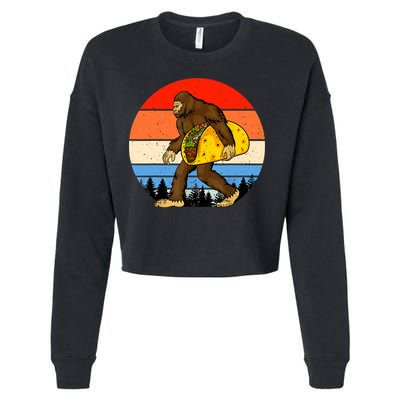 Funny Bigfoot Holding A Taco Gift Funny Taco Gift Cropped Pullover Crew