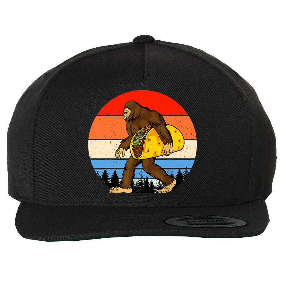 Funny Bigfoot Holding A Taco Gift Funny Taco Gift Wool Snapback Cap