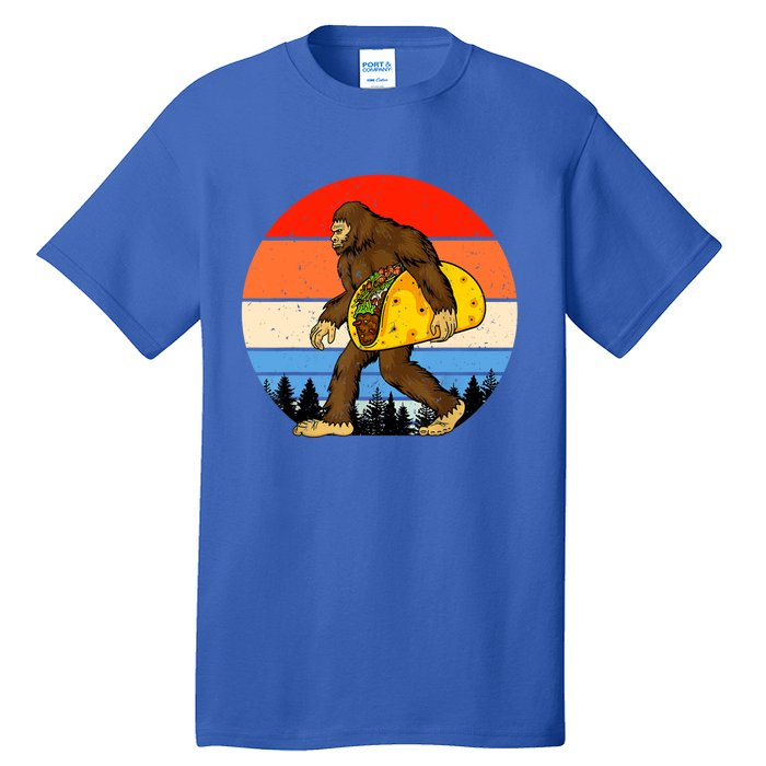 Funny Bigfoot Holding A Taco Gift Funny Taco Gift Tall T-Shirt