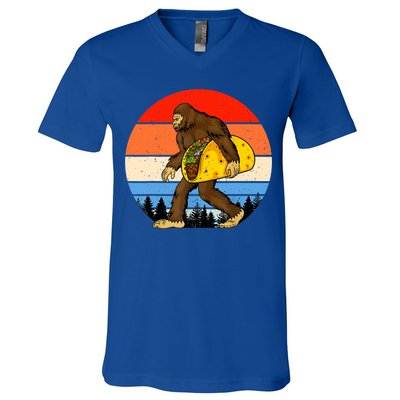 Funny Bigfoot Holding A Taco Gift Funny Taco Gift V-Neck T-Shirt