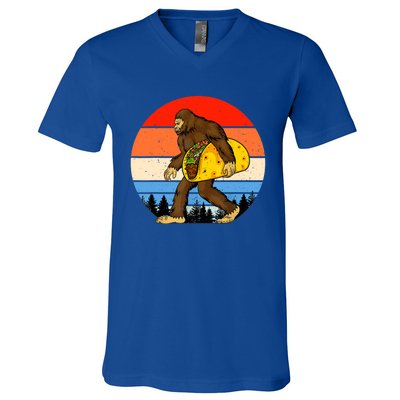 Funny Bigfoot Holding A Taco Gift Funny Taco Gift V-Neck T-Shirt