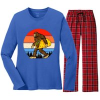 Funny Bigfoot Holding A Taco Gift Funny Taco Gift Women's Long Sleeve Flannel Pajama Set 