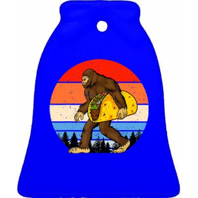 Funny Bigfoot Holding A Taco Gift Funny Taco Gift Ceramic Bell Ornament