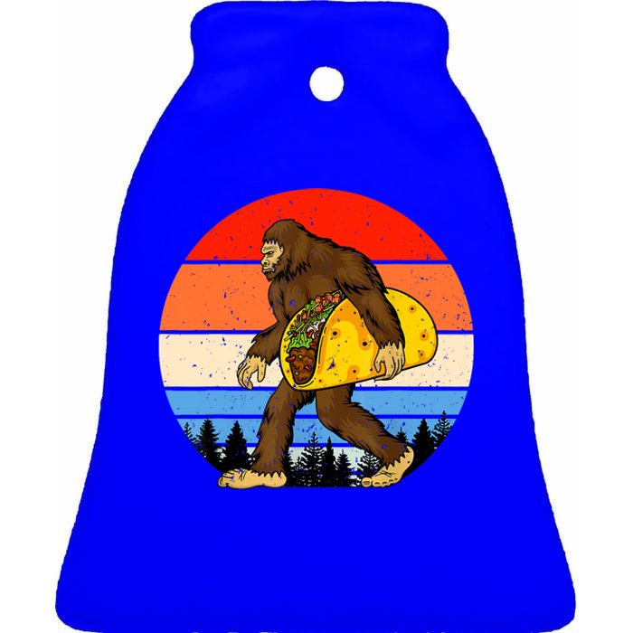 Funny Bigfoot Holding A Taco Gift Funny Taco Gift Ceramic Bell Ornament