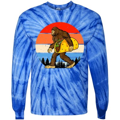 Funny Bigfoot Holding A Taco Gift Funny Taco Gift Tie-Dye Long Sleeve Shirt