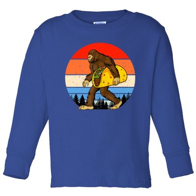 Funny Bigfoot Holding A Taco Gift Funny Taco Gift Toddler Long Sleeve Shirt