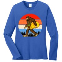 Funny Bigfoot Holding A Taco Gift Funny Taco Gift Ladies Long Sleeve Shirt