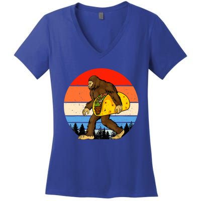 Funny Bigfoot Holding A Taco Gift Funny Taco Gift Women's V-Neck T-Shirt