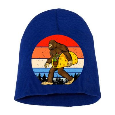 Funny Bigfoot Holding A Taco Gift Funny Taco Gift Short Acrylic Beanie