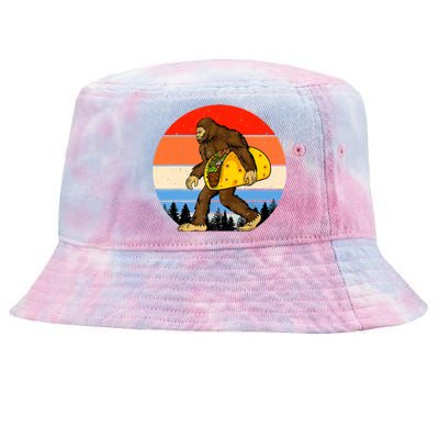 Funny Bigfoot Holding A Taco Gift Funny Taco Gift Tie-Dyed Bucket Hat