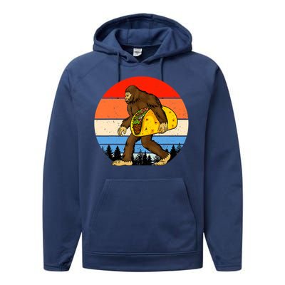 Funny Bigfoot Holding A Taco Gift Funny Taco Gift Performance Fleece Hoodie