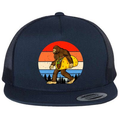 Funny Bigfoot Holding A Taco Gift Funny Taco Gift Flat Bill Trucker Hat