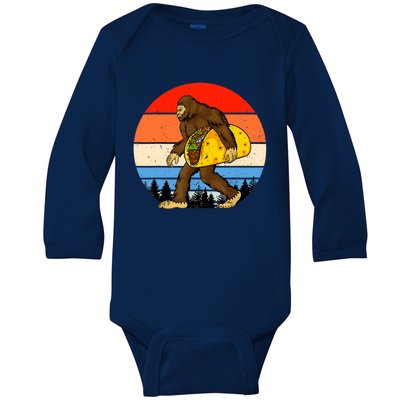 Funny Bigfoot Holding A Taco Gift Funny Taco Gift Baby Long Sleeve Bodysuit