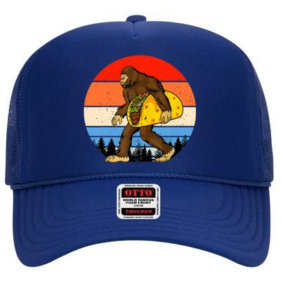 Funny Bigfoot Holding A Taco Gift Funny Taco Gift High Crown Mesh Back Trucker Hat