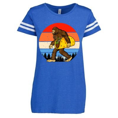 Funny Bigfoot Holding A Taco Gift Funny Taco Gift Enza Ladies Jersey Football T-Shirt