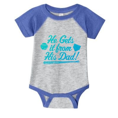Funny Baseball He Gets It From His Dad Baseball Family Funny Gift Infant Baby Jersey Bodysuit